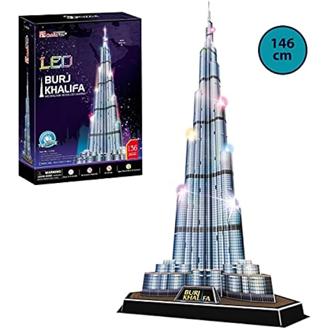3D PUZZLE - BURJ KHALIFA LED | 3D PUZZLE GIFT CHILDREN 8 YEARS | 3D PUZZLES | MODEL KITS FOR RIDING CHILDREN | MODEL KITS FOR BUILDING ADULTS | 136 PIECES - Image 2